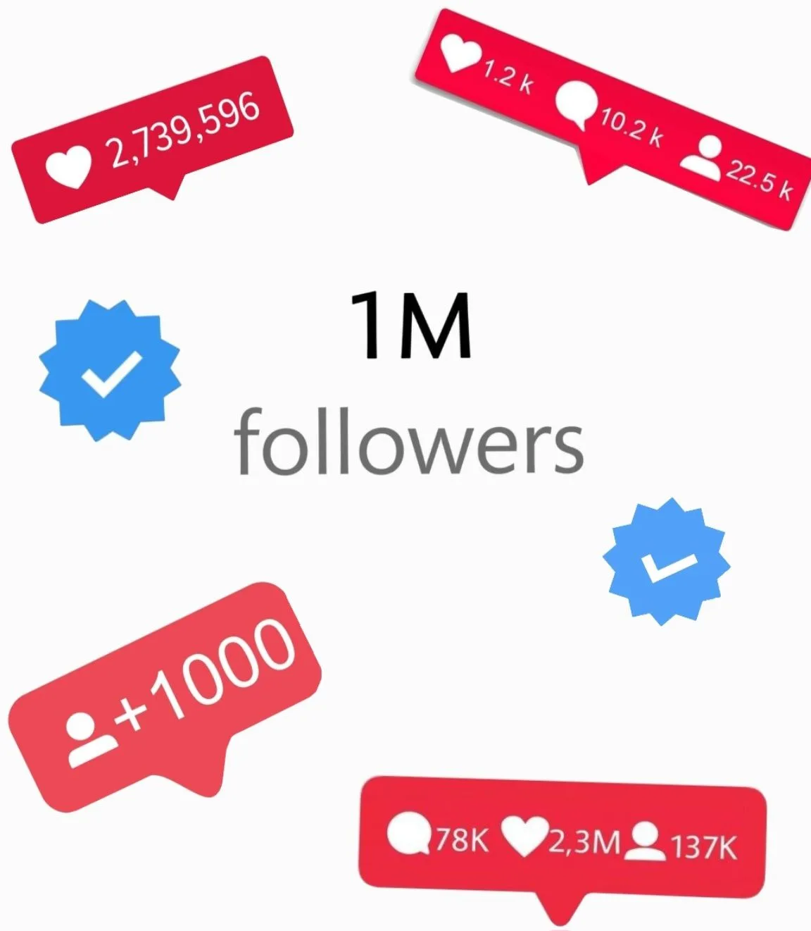 Notificaciones de likes y seguidores alrededor de un millón de seguidores