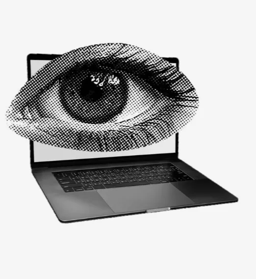 Ojo que sale de la pantalla de una laptop