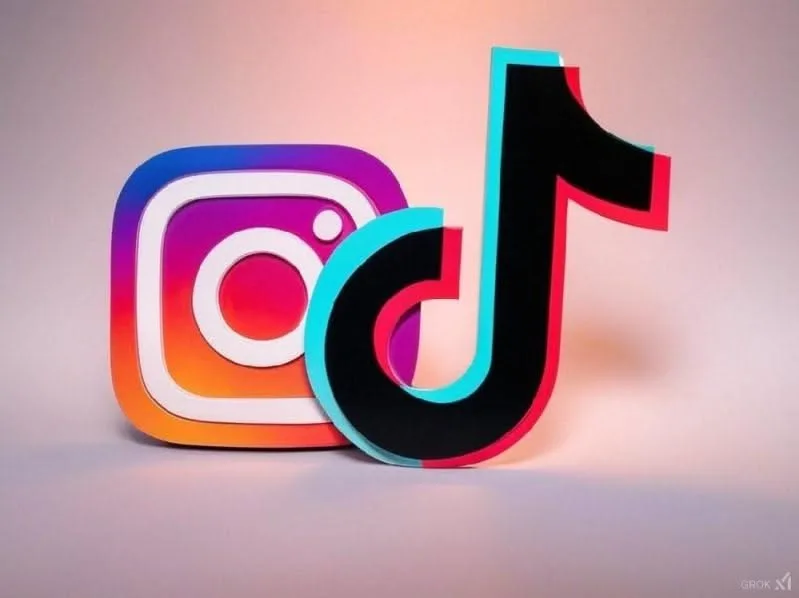 Logotipos de Instagram y TikTok en 3D
